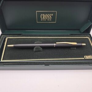 Cross Century Ballpoint Pen Matte Black Gold Trim Twist Action with Box USA